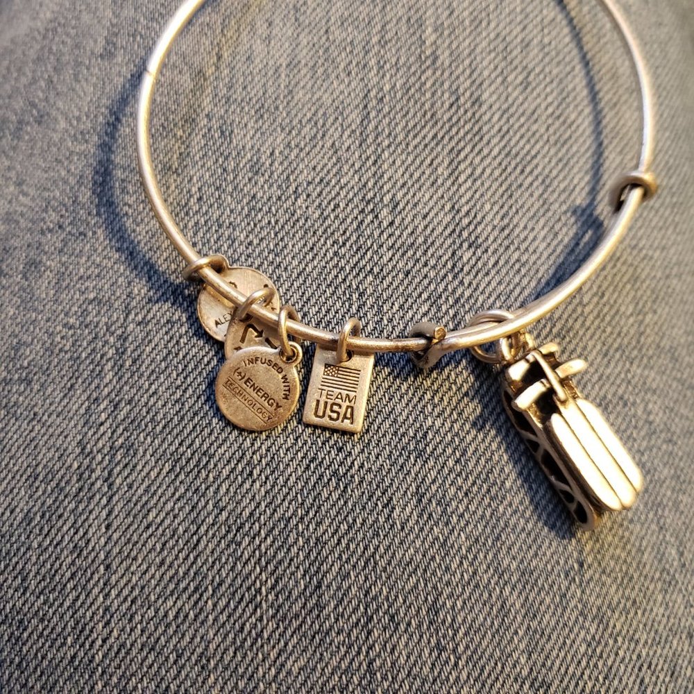ALEX And ANI Team U.S.A Sled Charm Bracelet  Silver Bangle
